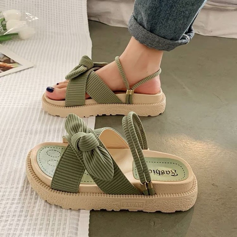 Style Fairy Style Lady Summer Slippers Thick Platform Flat Sandals With Butterfly-knot Summer Flip Flops Sandals Women Fs04