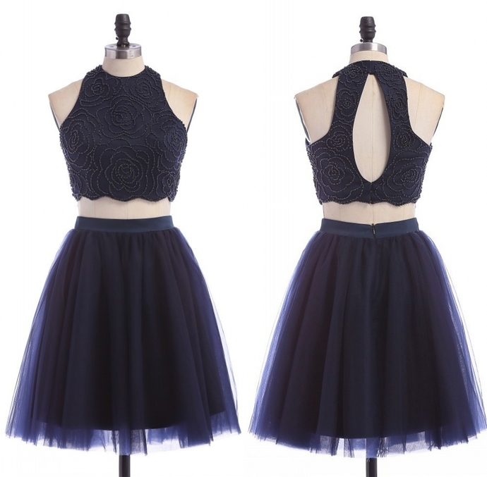 Cute Prom Dress Tulle Backless Two Piece Evening Party Dress Homecoming Dress Ss29