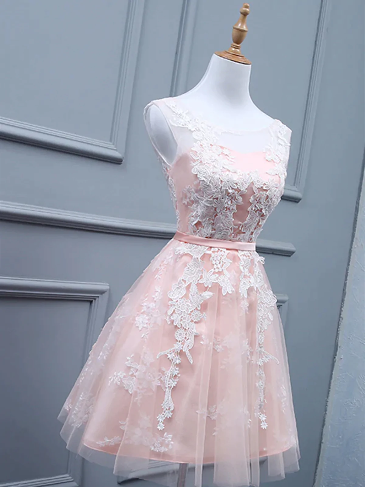 Custom Hand Made Light Pink Short Lace Prom Dresses Graduation Homecoming Dresses Ss40