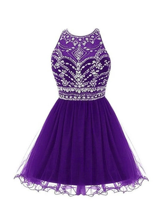 Purple Beaded Tulle Homecoming Dress Short Brithday Party Dress Prom Dress Ss47