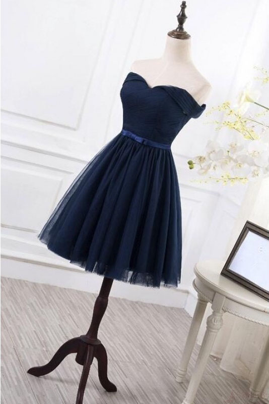 Off shoulder Navy Tulle Midi Cocktail Dress on Luulla