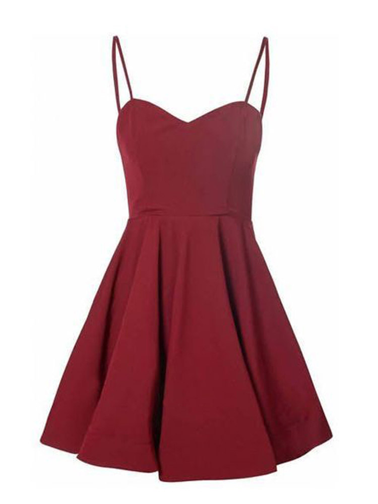 Satin Spaghetti Strap Short Homecoming Dress, Burgundy Mini Short Prom Evening Dresses Ss75