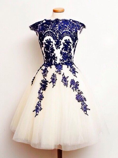 Stunning Blue Lace Floral Evening Gown Dress