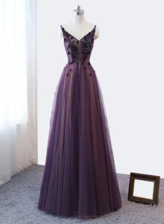 Glamorous Purple Tulle Evening Dress With Embroidery on Luulla