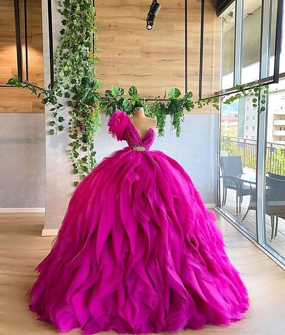 Fashion Tulle Ball Gown One Shoulder Evening Dress Long Prom Gown Ss102