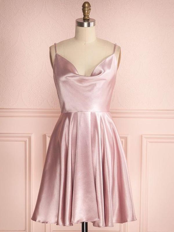 Pink Princess Satin Ruffles Sleeveless Spaghetti Straps Short/mini Homecoming Prom Dress Ss128