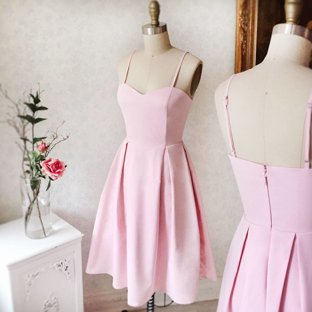 Pink Charming A Line Short Homecoming Dress Spaghetti Straps Prom Gown Ss144