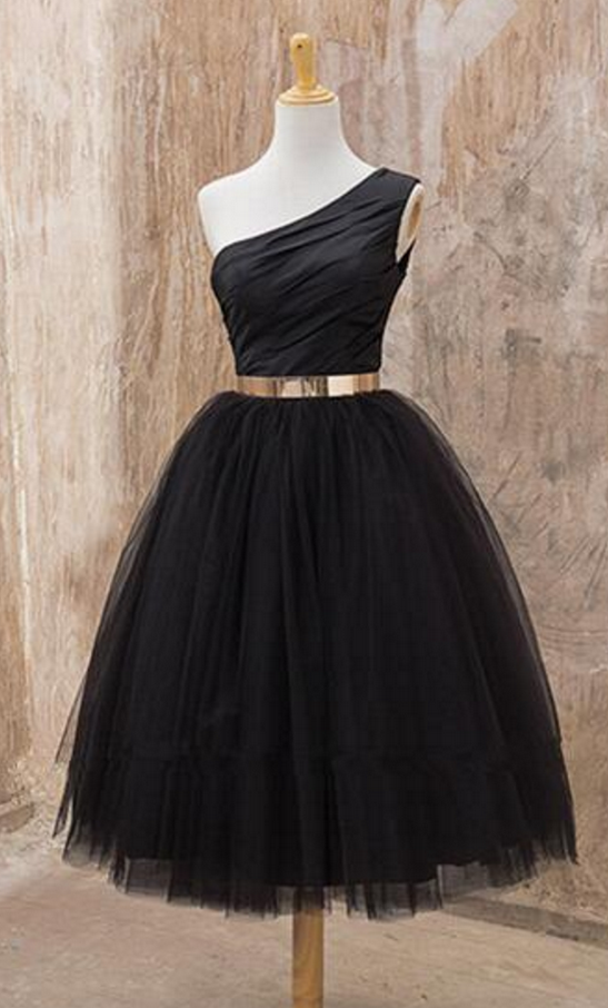 One Shoulder Short Homecoming Dress Black Prom Evening Dress Ss198