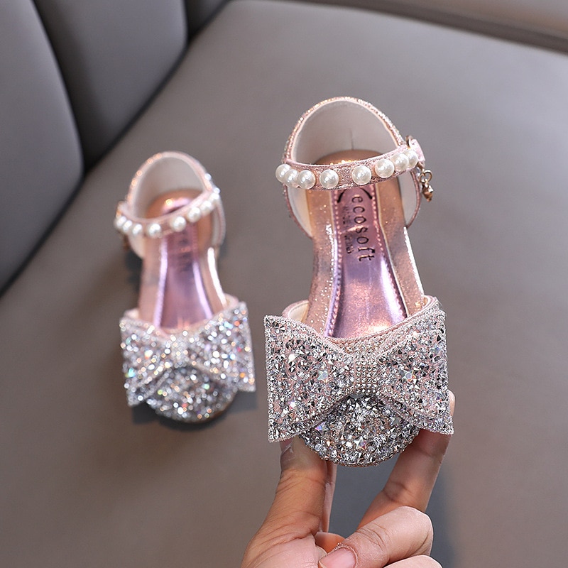 Children s Sequins Sandals Girls Sweet Bow Rhinestone Princess