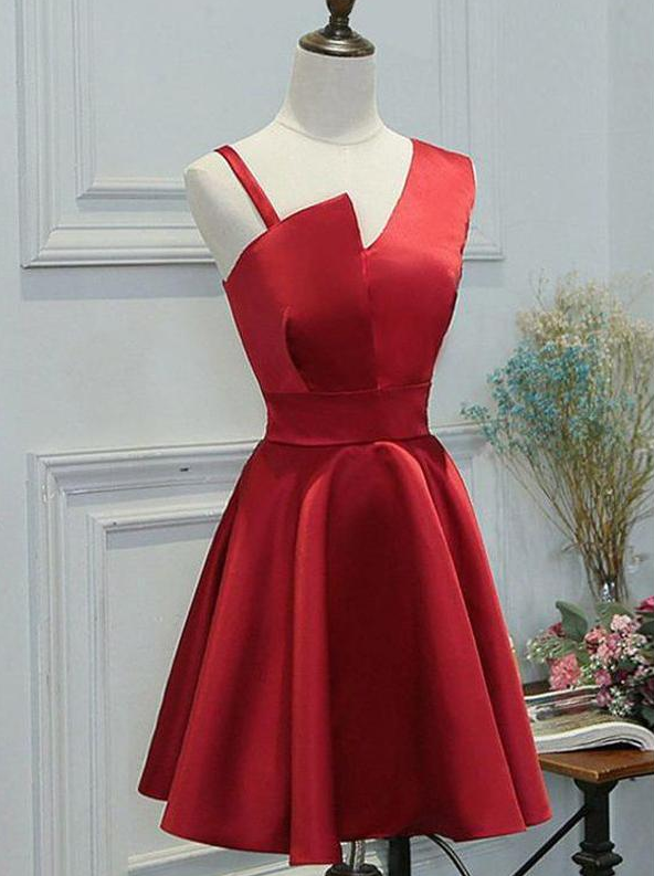 Stunning Red Satin Asymmetrical Cocktail Dress on Luulla