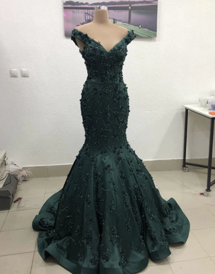 Green Mermaid Off The Shoulder Prom Evening Dress Ss218