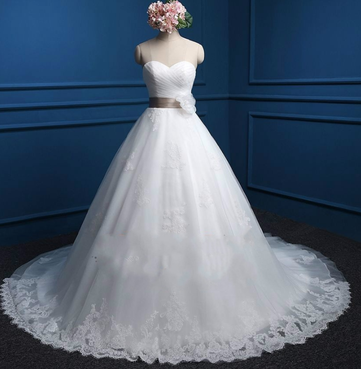 Sweetheart Lace Ball Gown With Flower Sash Tulle Lace Wedding Dress Ss279