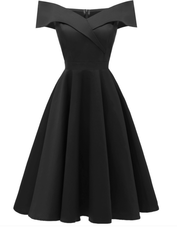 Black Slim Waist One Word Neck Off Shoulder Prom Evening Dress Ss280
