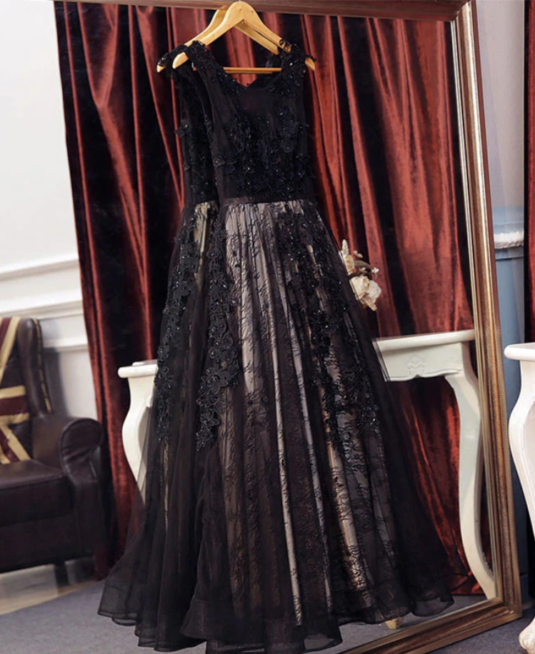Black Lace Tulle Long A Line Prom Dress Evening Dress Ss330