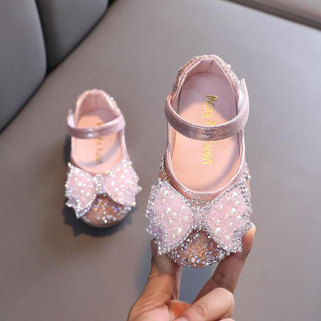 Girls Leather shoes Princess Square Rhinestone Bow Single Shoes Fashion Children Performance Wedding Shoes LM04