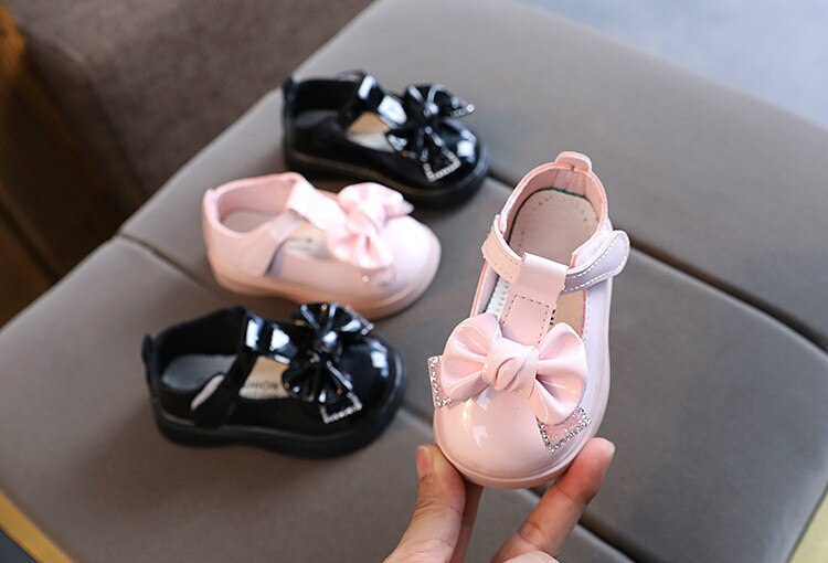 Kids Pu Leather Shoes Fashion Little Girls Princess Bow Sandals Spring Baby Toddler Children Flats Shoes Lm24