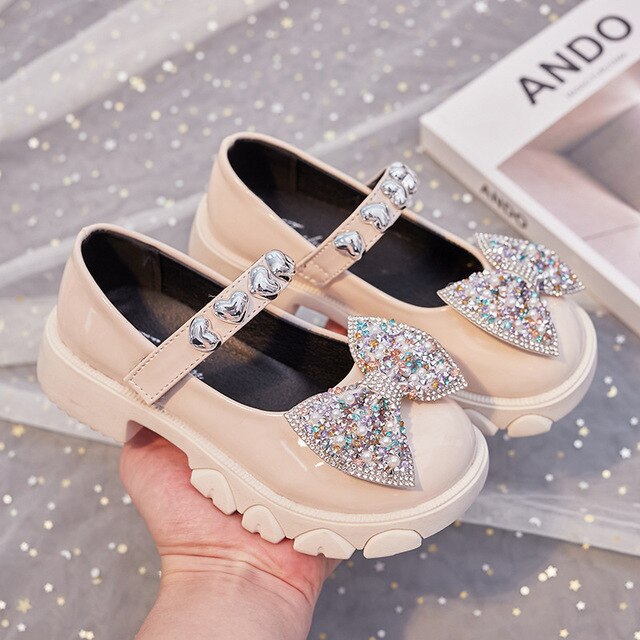 Spring Girls Fashion Patent Leather Shoes Kids Baby Color Sequins Bow Princess Party Shoes Children's Student Flats Shoes Lm40