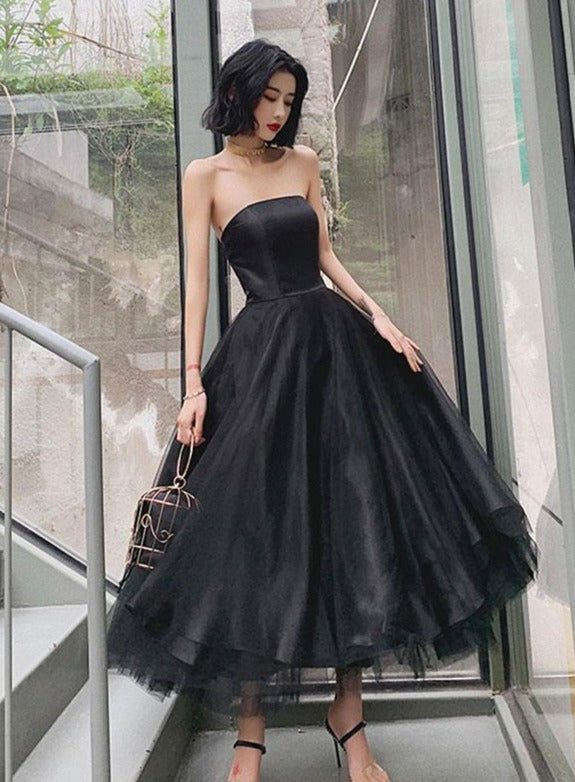 Custom Made Black Tea Length Scoop Simple Tulle Homecoming Dress Evening Party Dresses Prom Dress Ss452