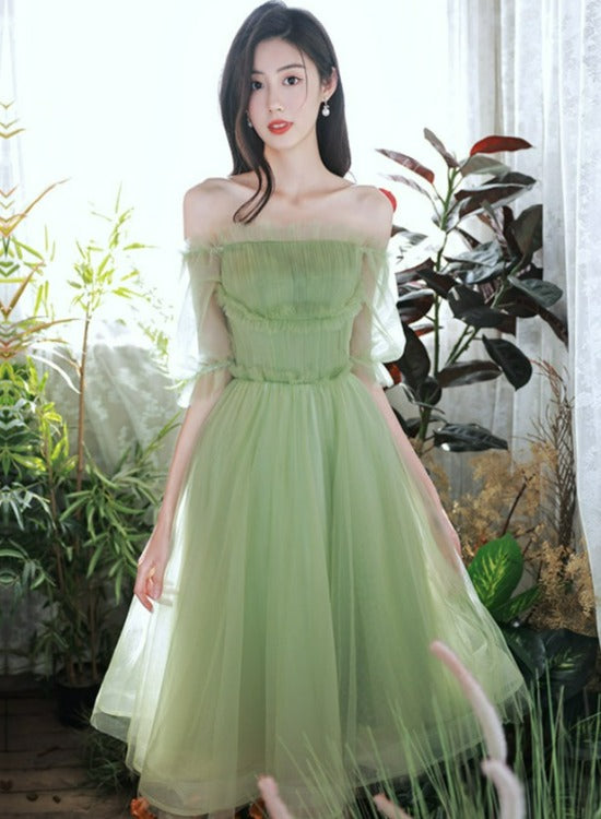 Off-shoulder Green Dress With Layered Skirt on Luulla
