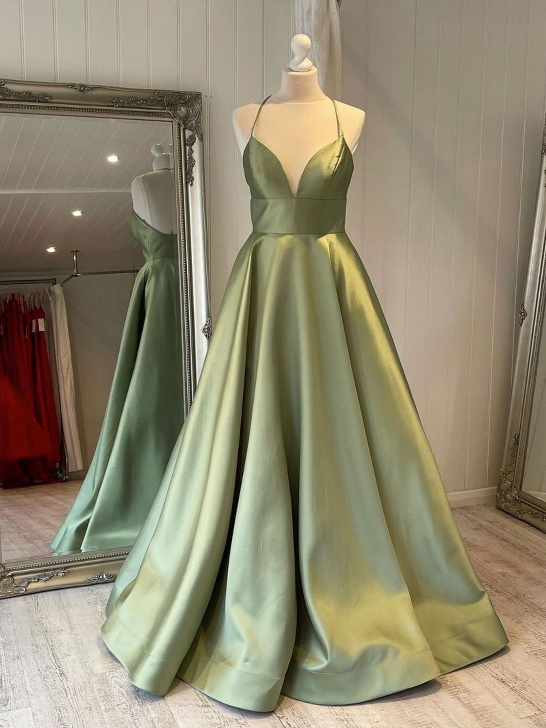 Green Satin Long Prom Dress, Green Bridesmaid Dress,green Evening Dress Ss535