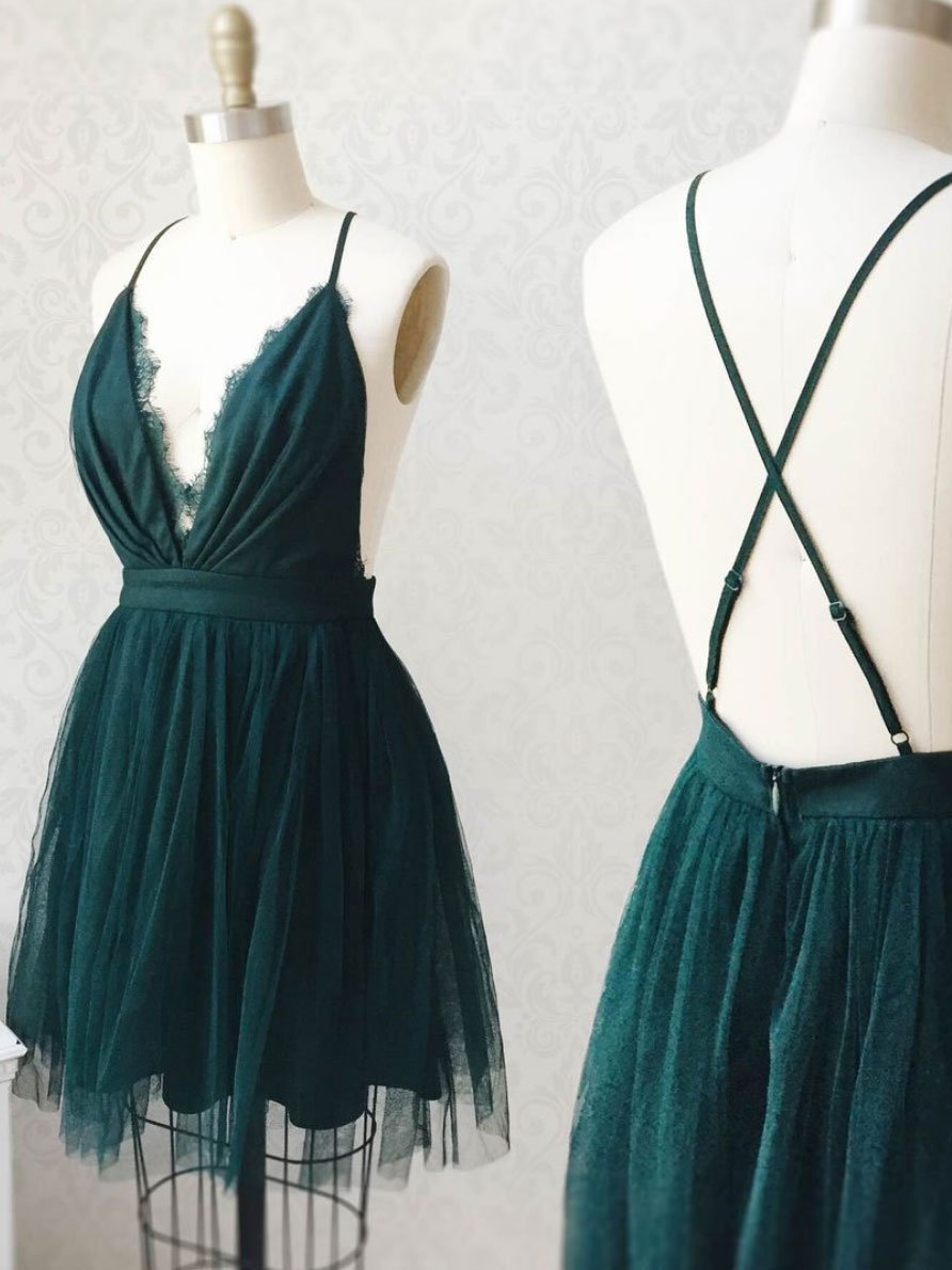 Green Tulle Lace Short Evening Prom Dress Tulle Homecoming Dress Ss541