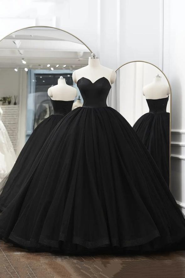 Strapless Black Tulle Long Ball Gown Dress Prom Dress Evening Formal Dress Ss546