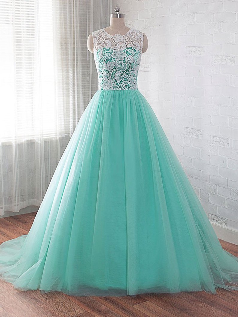Green Prom Dress Evening Dress With Lace Top And A Line Skirt For Teens Ss552