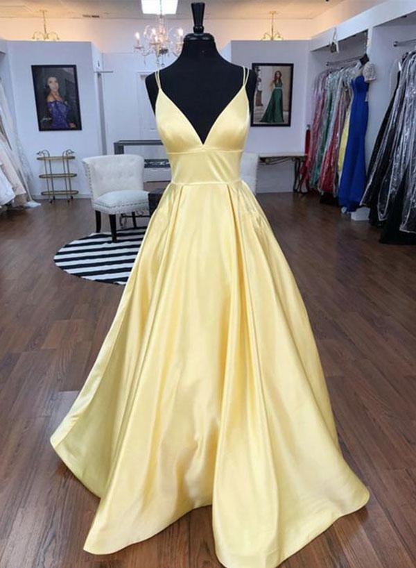 Yellow Long Prom Dresses Backless Evening Dress Dance Dress Ss555