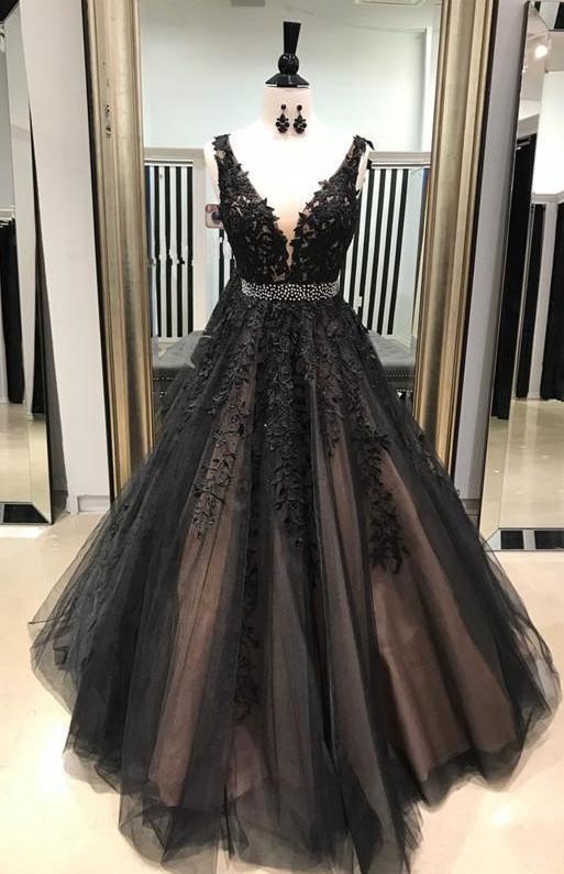 Black A Line Prom Dress With Lace Sweet 16 Dresses Evening Dress Ss559