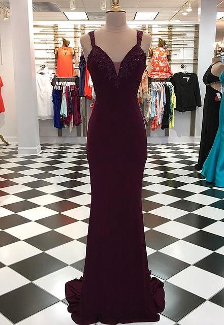 Wine Red Long Prom Dresses With Appliques And Beading Formal Evening Dress Ss590