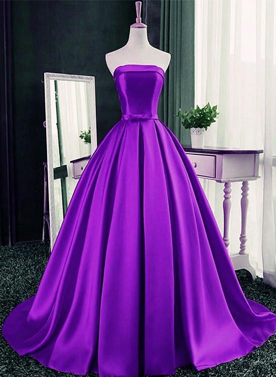 Strapless Purple Satin Scoop Ball Gown Formal Evening Dress Quinceanera Dress Ss600