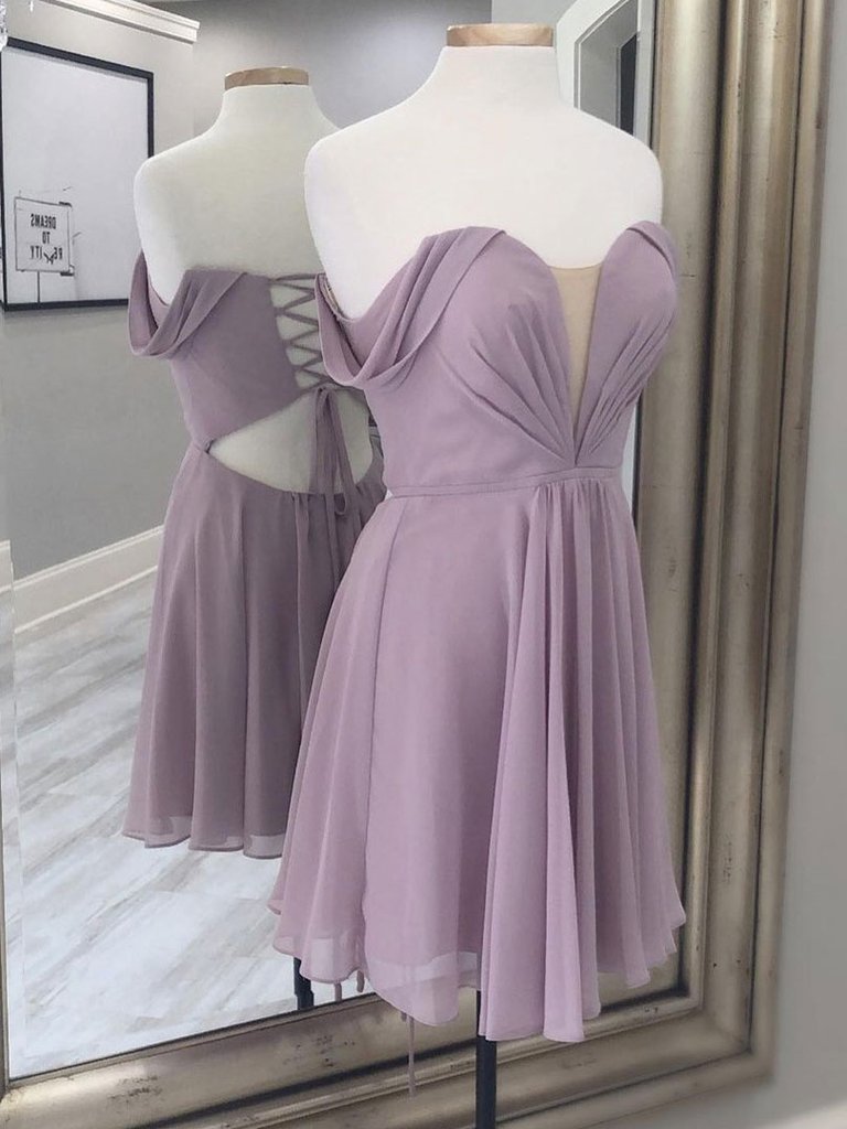 A-line chiffon short prom dress, chiffon bridesmaid dress SS606