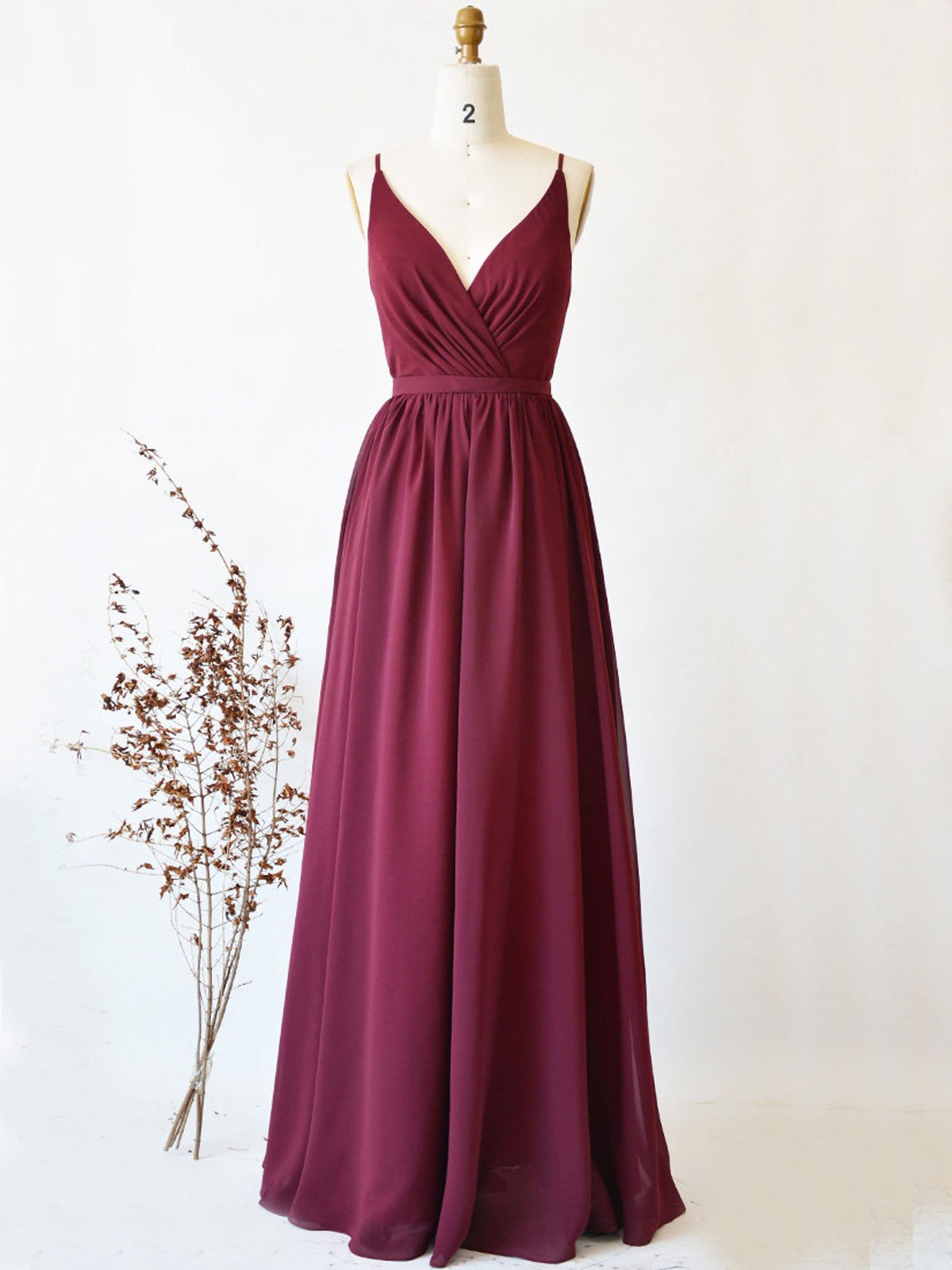 Simple Burgundy Chiffon Lace Long Prom Dress Hand Made Evening Dress Ss607