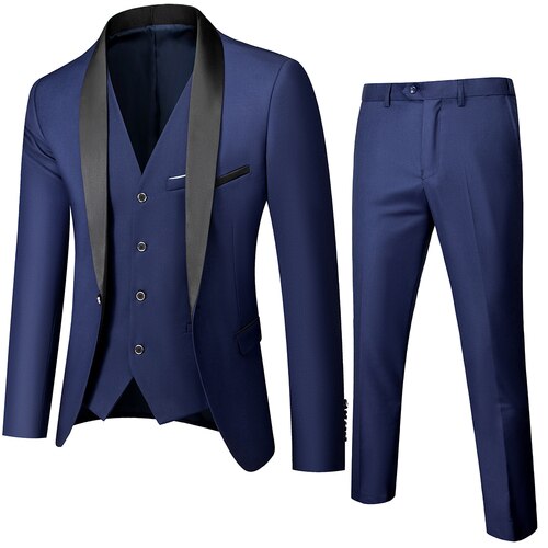 Black Men Autumn Wedding Party 3 Pieces (Jacket pants Vest) Set Large Size 5XL 6XL Male Blazer Coat Pants and Vest Fashion Slim Fit Suit MS001