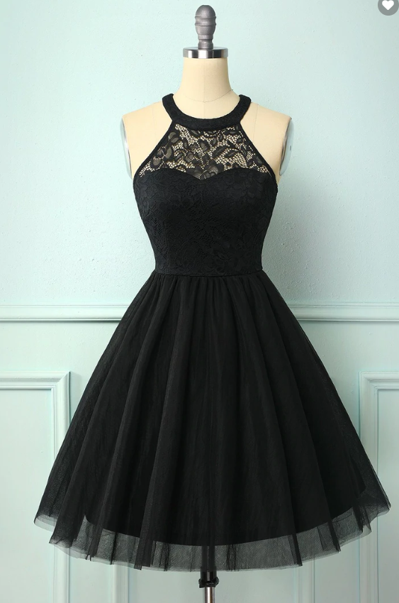 Short Prom Party Dresses A Line Black Evening Party Dress with Lace SS635