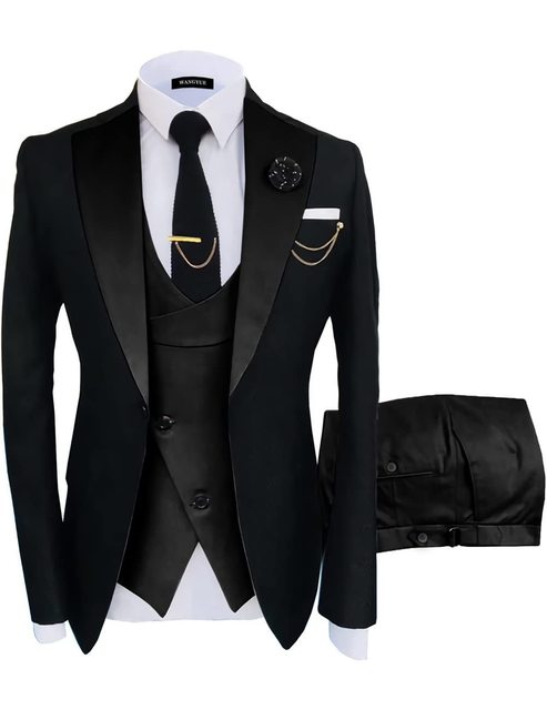 3 Pcs Set Blazers Jacket Vest Pants Fashion New Men's Casual Boutique Business Oblique Breasted Vest Suit Coat Trousers MS05