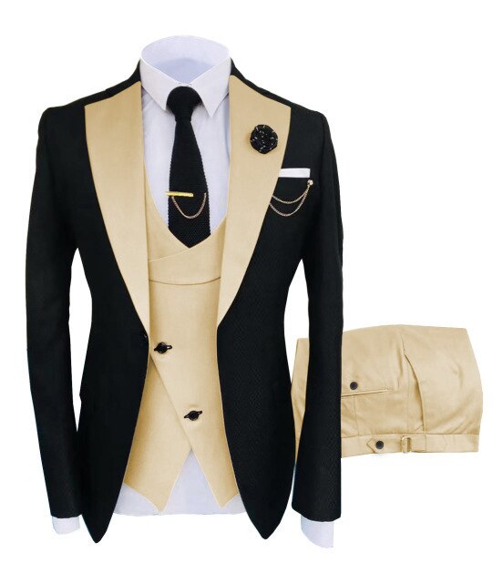 3 Pcs Set ( Blazers Jacket Vest Pants ) Fashion New Men's Casual Boutique Business Oblique Breasted Vest Suit Coat Trousers MS06