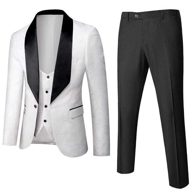 Embossing Process Designer Blazer Jacket Pants Vest / Men's Suit Coat Waistcoat Trouser 3 Pcs Dress Set Ms08