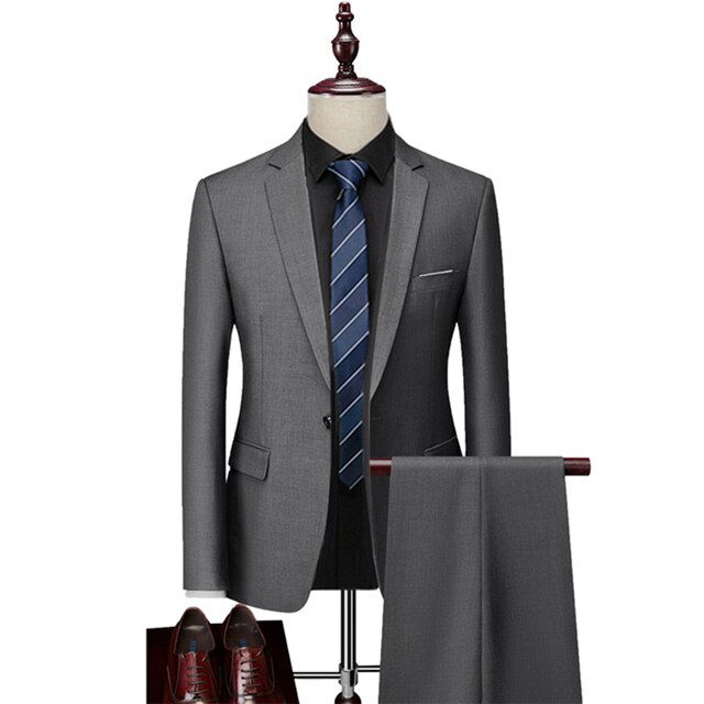 2 Pcs Suits Set Blazers Jacket Pants Fashion New Men Casual Boutique Business Plaid Slim Dress Formal Coat Trousers MS11