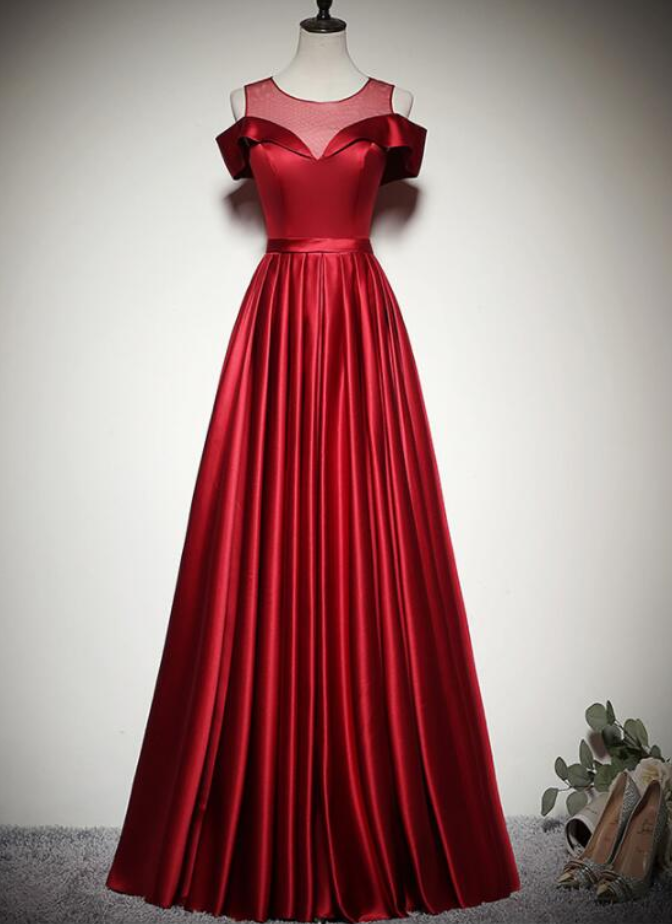 Fashion Red Satin Simple A-line Hand Made Off Shoulder Long Party Evening Dress Prom Dress Ss644