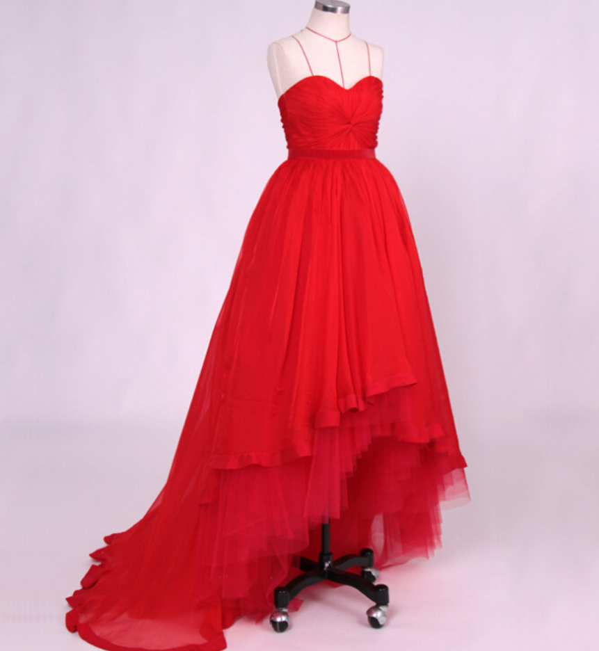 High Low Prom Dresses Red Vintage Prom Gowns Elegant Evening Dress Ss648