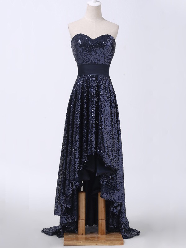 Elegant Sweetheart High Low Hot Navy Blue Prom Dress Evening Dress Bridesmaid Dresses SS650