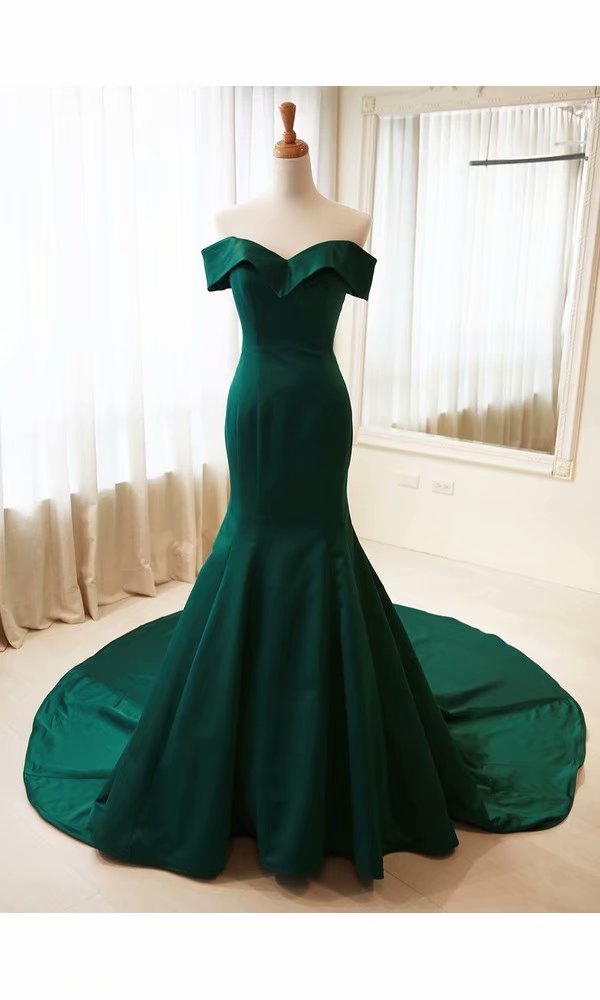 Off The Shoulder Green Mermaid Prom Dresses Evening Dress SS651