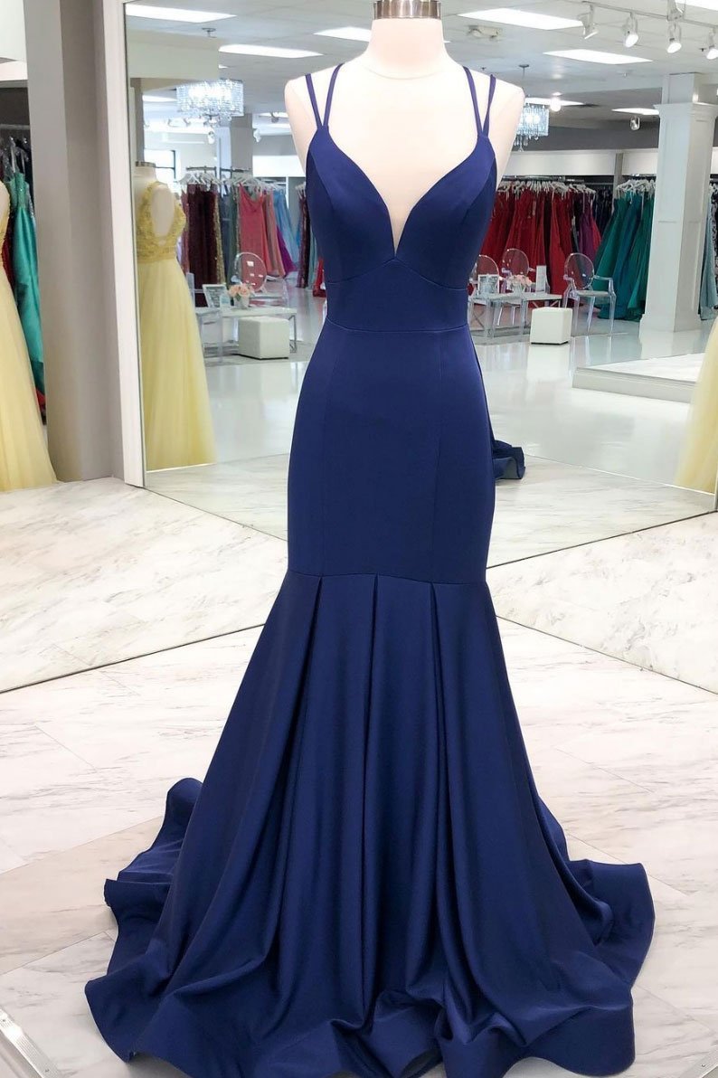 Blue Strap Simple Long Prom Dress Full Length Evening Dress SS665