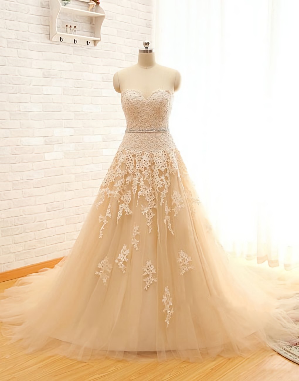 Elegant Hand Made Custom A-line Sweetheart Lace Tulle Formal Evening Dress Prom Dress Ss671