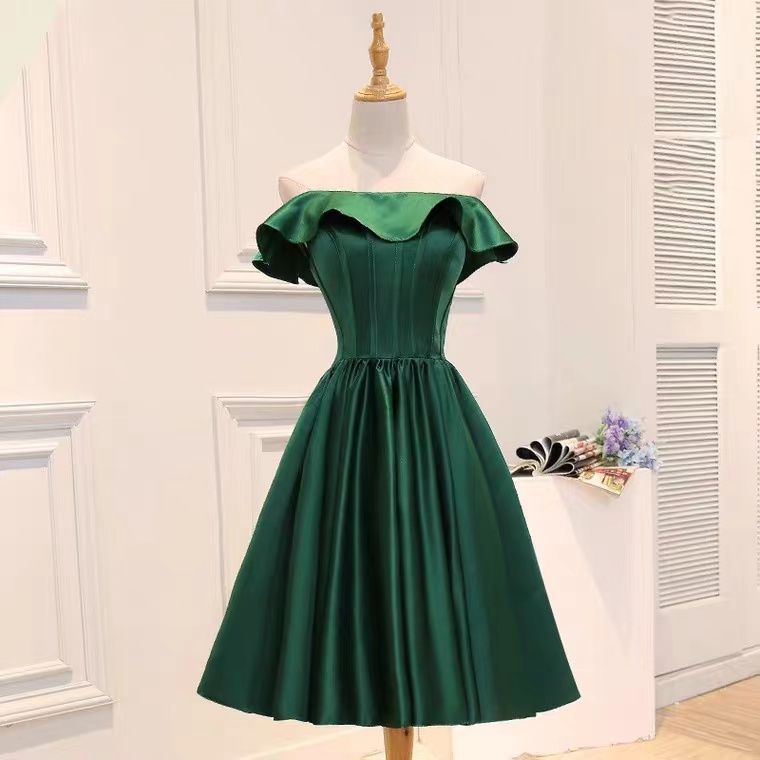Green Satin Homecoming Dress Off Shoulder Evening Prom Party Gown Ss692