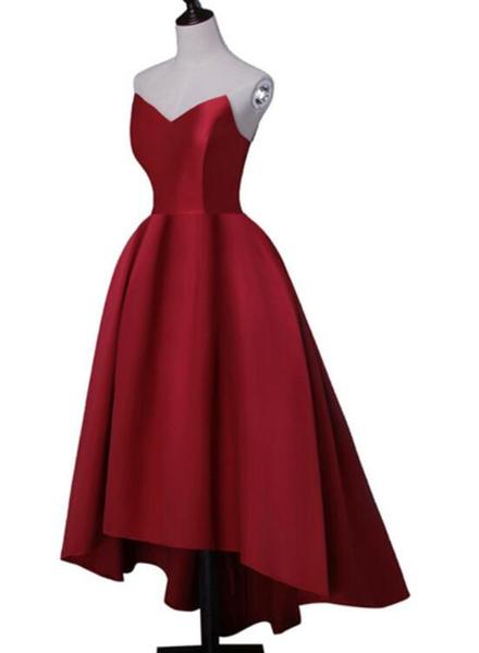 Red Sweetheart Hand Made High Low Satin Party Dress Formal Dresses Prom Dresses Ss703