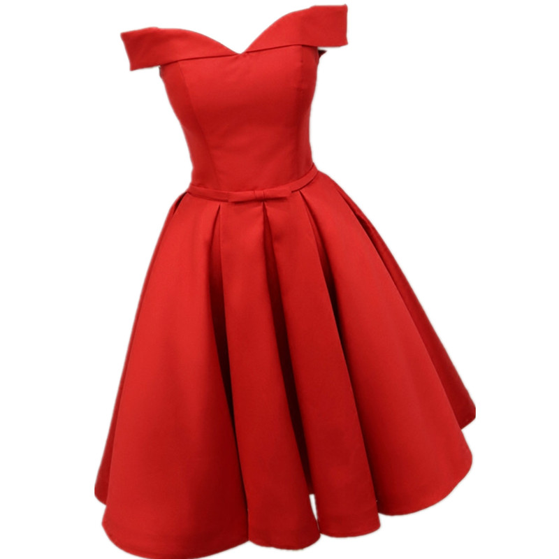 Off Shoulder Red Satin Homecoming Dresses Simple Prom Evening Party Dresses Prom Dress Ss691