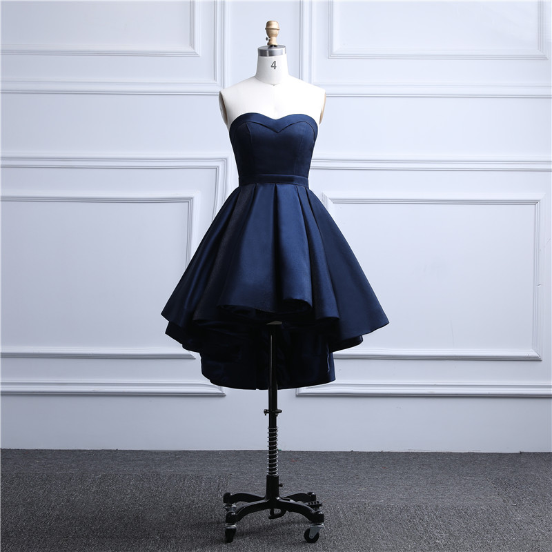 Navy Satin High Low Prom Evening Party Dress Sweetheart Formal Dress Ss692