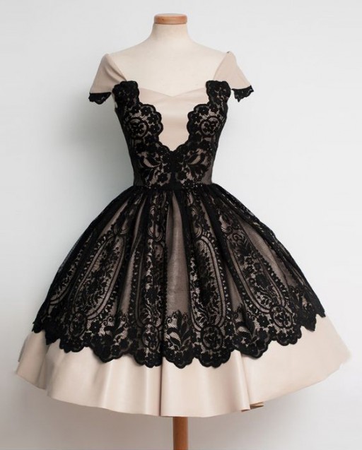 Vintage Black Lace Off-shoulder Cocktail Dress on Luulla